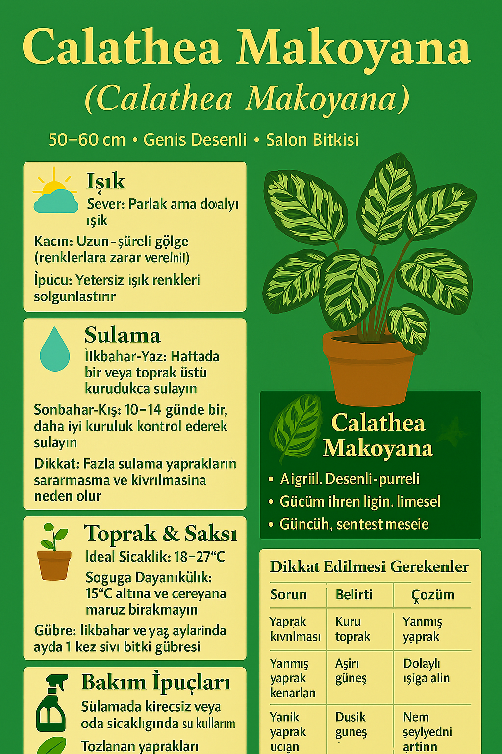 Canlı Calathea Makoyana (Peacock Plant) 50–60 cm – Geniş Desenli Yapraklı Salon Bitkisi, Dua Çiçeği