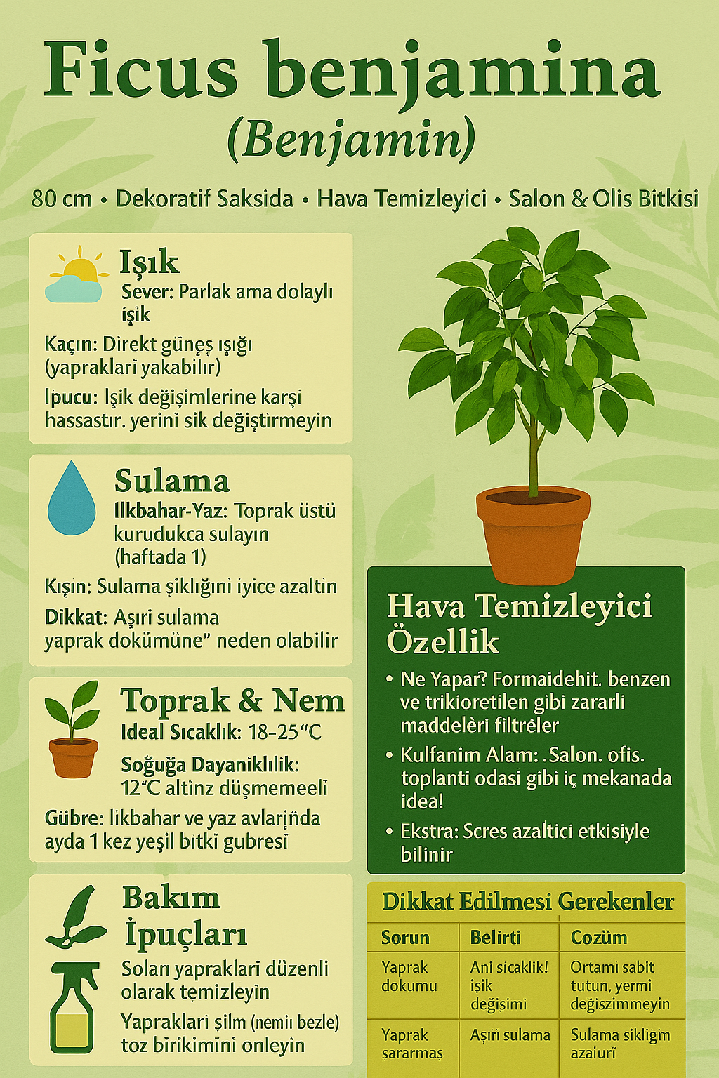 Ficus Benjamina Benjamin Bitkisi – 80 cm | Şık Salon & Ofis Hava Temizleyici