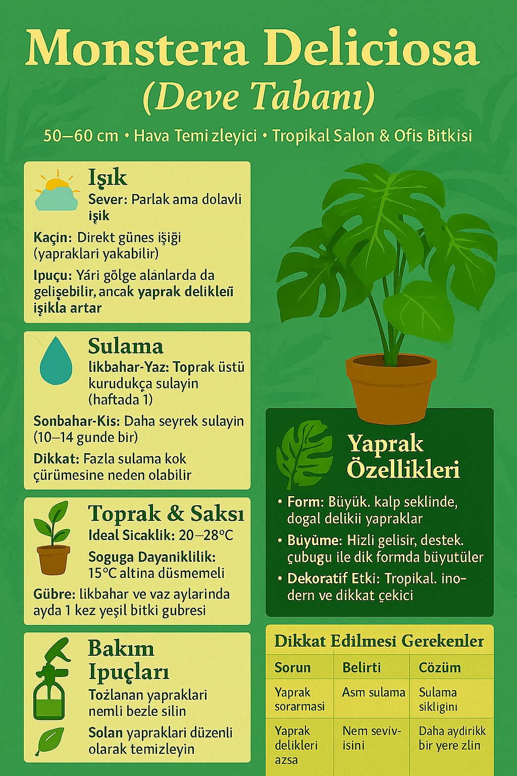 Doğal Hava Temizleyici Monstera Deliciosa- 50 cm. Deve Tabanı Bitkisi | Kahverengi Saksıda