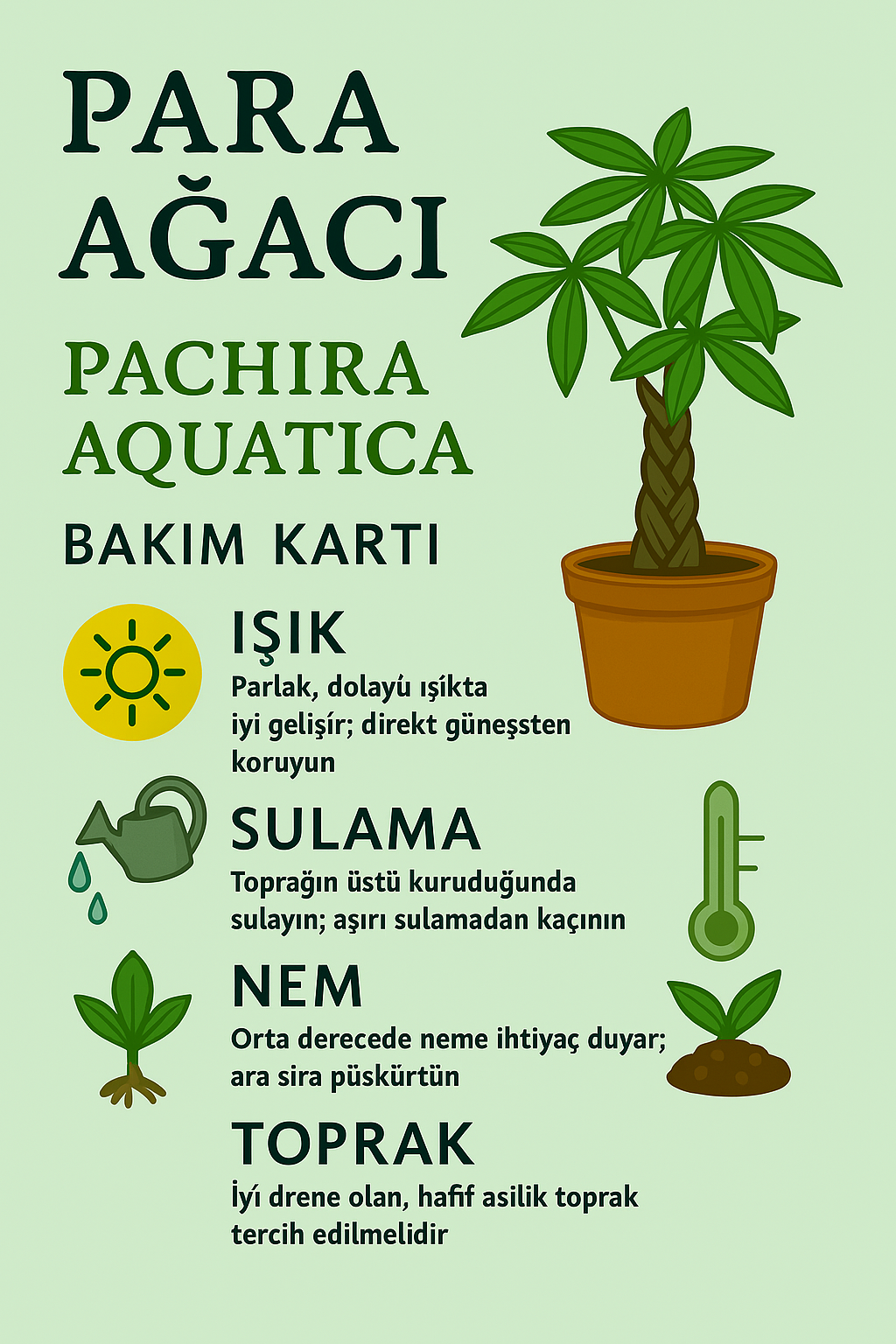 Pachira Aquatica – 40-60 cm. Örgülü Gövdeli Para Ağacı Çiçeği