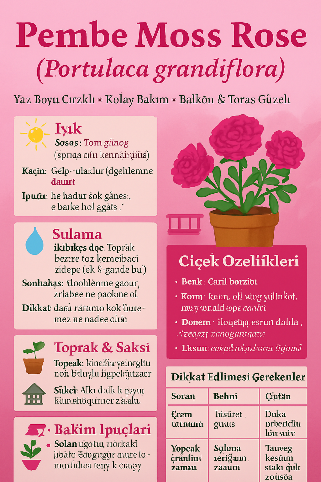 Pembe Moss Rose (Portulaca Grandiflora), Semizotu Çiçeği Saksıda- Kolay Bakımlı Balkon Çiçeği