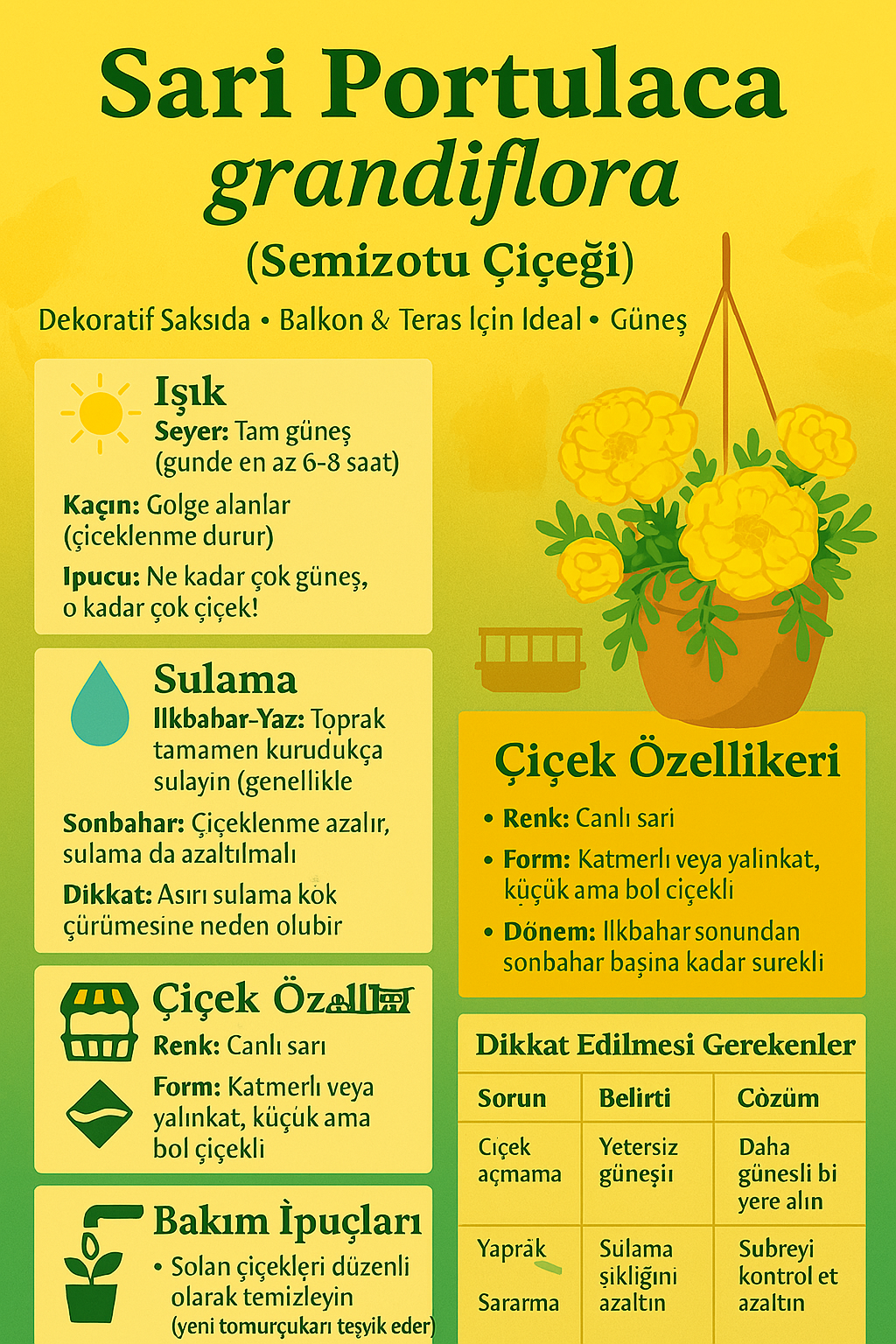 Dekoratif Sarı Portulaca Grandiflora, Semizotu Çiçeği Saksıda – Balkon ve Teras Bitkisi