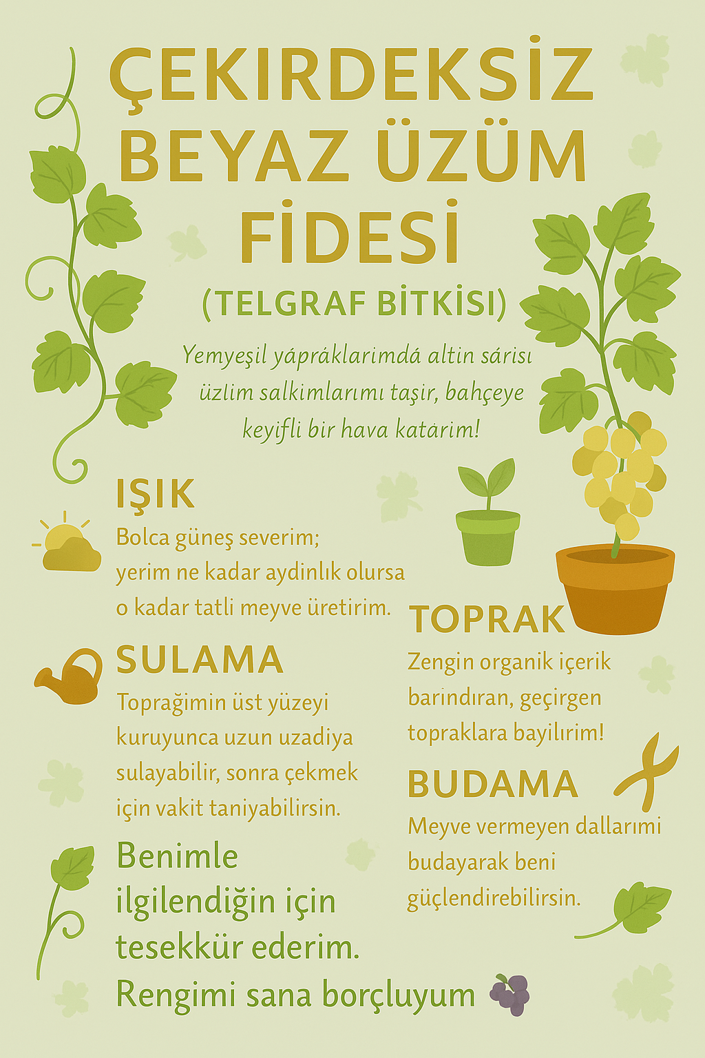 Çekirdeksiz Beyaz Üzüm Fidesi – Yaprakları Sarmalık, 10 cm.